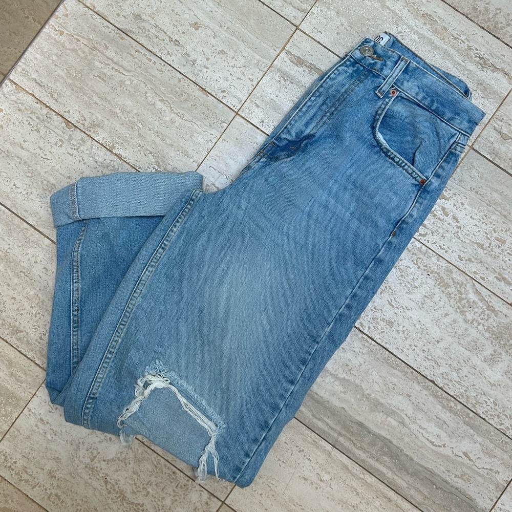 Light Blue Women's Distressed Straight-Leg Jeans